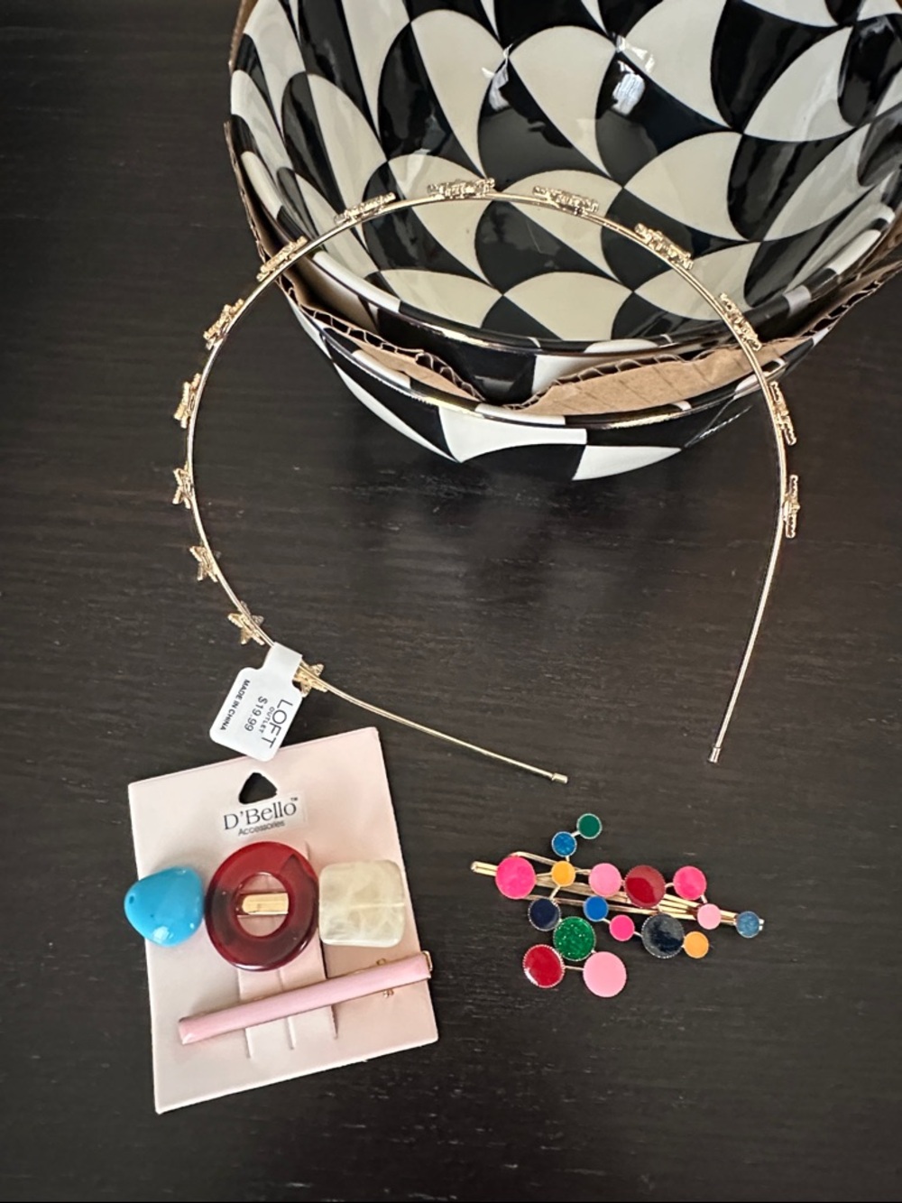LOFT Gold Metal Headband with Multi-Color Accent Hair Clips
